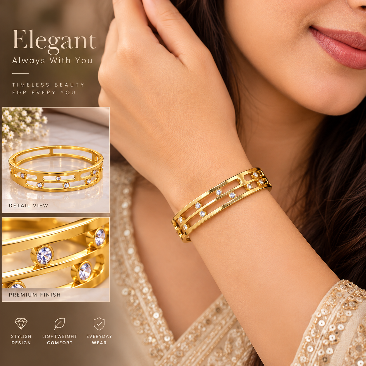 Golden Orbit Crystal Cuff Bracelet
